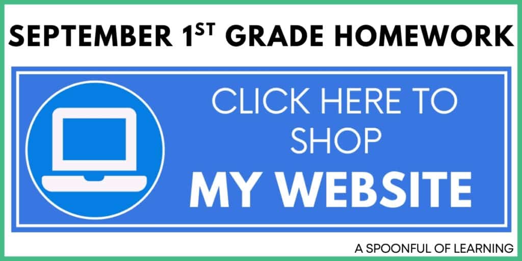 September 1st Grade Homework - Click Here to Shop My Website