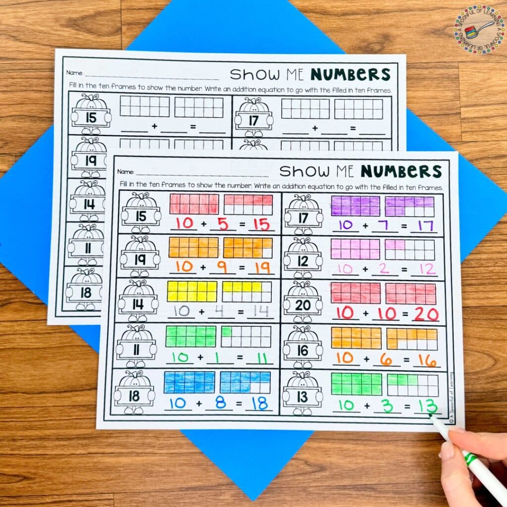 Ten frame addition worksheet