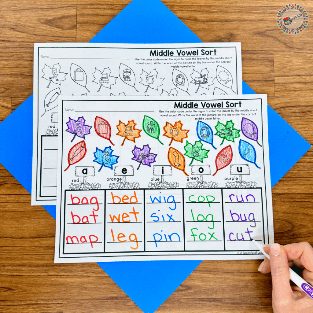 Coloring leaves based on vowel sound