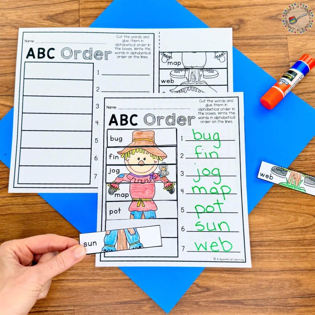 A scarecrow-themed ABC order activity