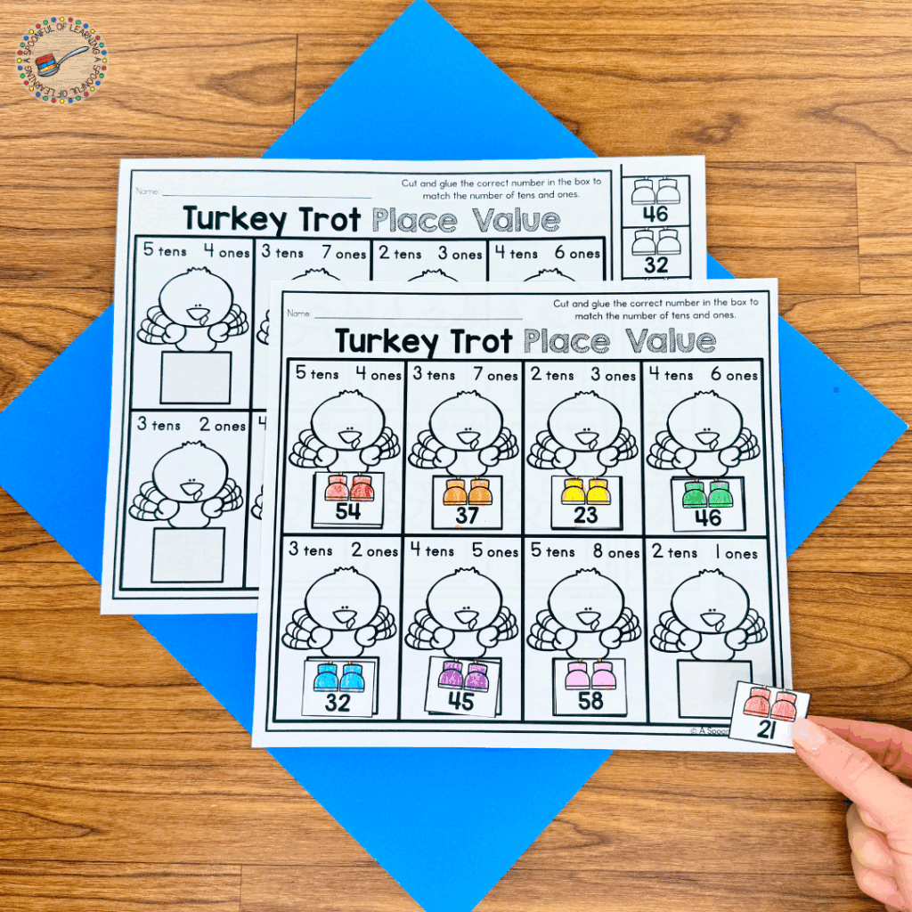 Turkey themed place value worksheet