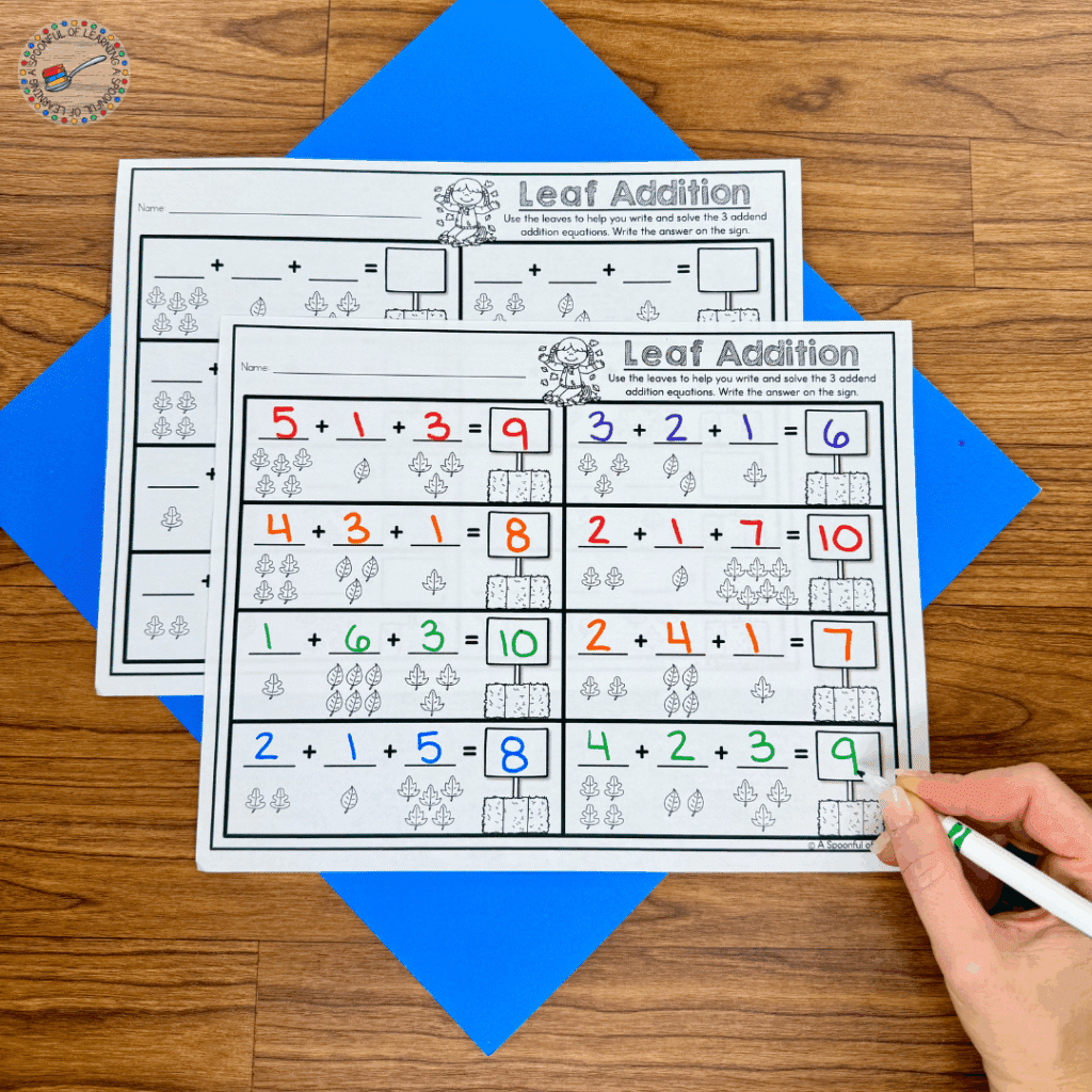 Adding leaves worksheet