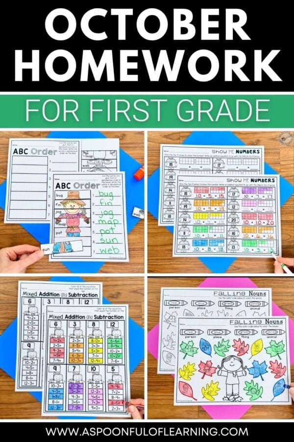 October Homework for First Grade - A Spoonful of Learning