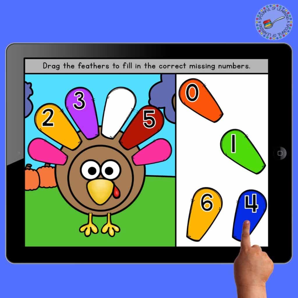 Putting numbered turkey feathers on a digital center