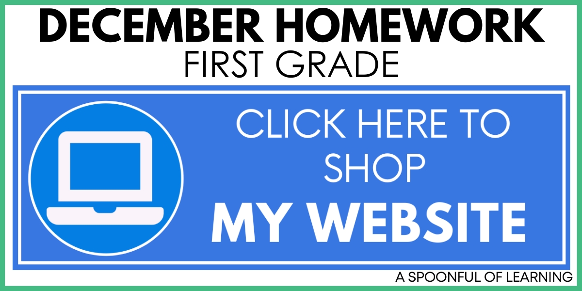 December Homework for First Grade - Click here to shop my website
