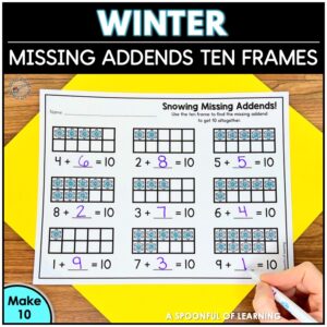 Winter missing addends ten frames worksheet to make 10